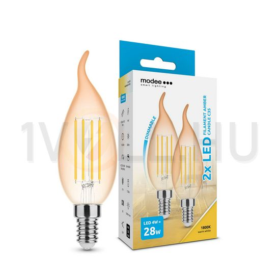 LED lámpa B35 DIM gyertya filament 4W- 28W E14 300lm 818 DIM 220-240V AC 15000h 320° 1800K Modee 2db/csomag NEM BONTHATÓ ! - ML-CFAFL1800K4WE14DB2