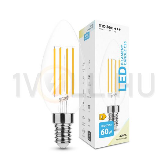 LED lámpa B35 gyertya filament 7W- 60W E14 806lm 840 220-240V AC 35000h 360° 4000K Modee - ML-CF4000K7WE14