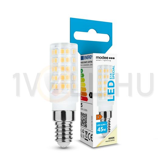 LED lámpa kerámia T19 egyfejű cső 4,3W- 45W E14 450lm 840 220-240V AC 25000h 360° 4000K Modee - ML-E14S4000K4.3WN