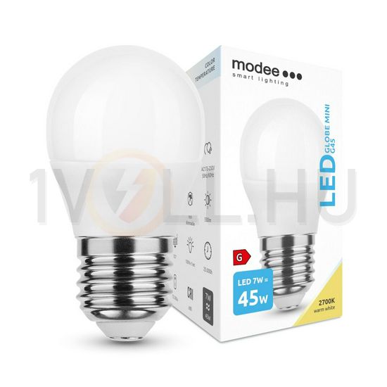 LED lámpa kisgömb P45 7W- 45W E27 550lm 827 220-240V AC 25000h 180° 2700K Modee - ML-G452700K7WE27N