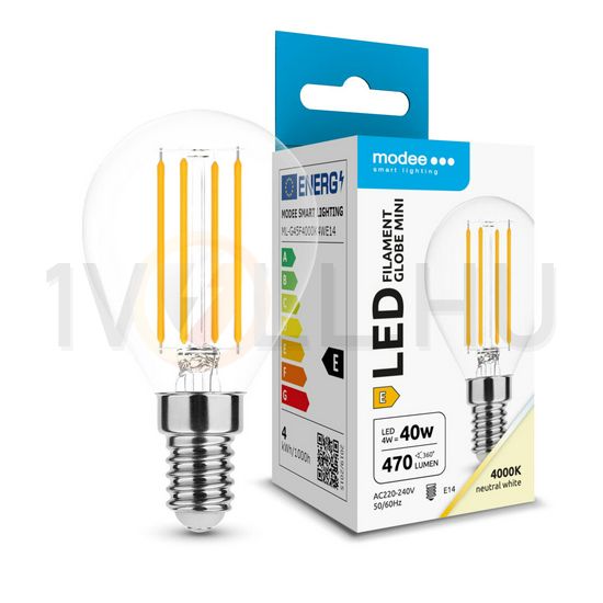 LED lámpa kisgömb P45 filament 4W- 40W E14 430lm 840 220-240V AC 25000h 360° 4000K Modee - ML-G45F4000K4WE14