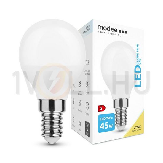 LED lámpa kisgömb P48 7W- 45W E14 550lm 827 220-240V AC 25000h 180° 2700K Modee - ML-G452700K7WE14