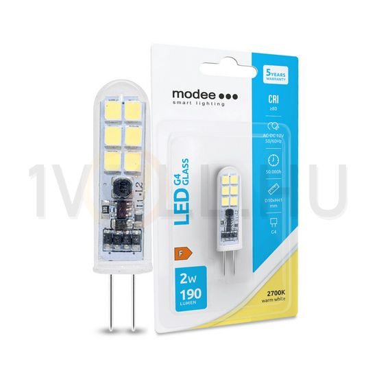 LED lámpa T13 üveg kapszula 2W- 17W G4 190lm 827 12V AC/DC 25000h 300° 2700K Modee - ML-G4GC2700K2