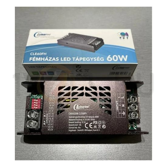 LED tápegység kapcs.üzem stabilizált DIP DIM szerelhető 60W 12V 5000mA fém tokozás-ház Clearled - CLE60FH