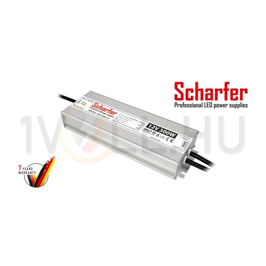 LED trafó zárlat-/túlterhelésbiztos 300W 12V 25000mA fém tokozás-ház kültéri SCH-300-12 Scharfer - SCH30012