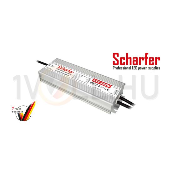 LED trafó zárlat-/túlterhelésbiztos 300W 24V 12500mA fém tokozás-ház kültéri SCH-300-24 Scharfer - SCH30024