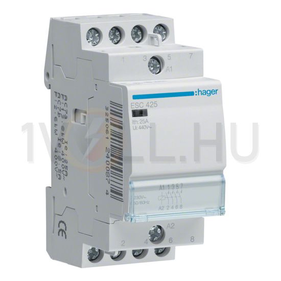 Installációs kontaktor sorolható 25A 400V AC 4-z 230V AC-műk 2mod Hager - ESC425