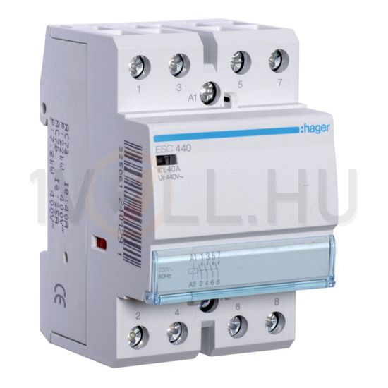 Installációs kontaktor sorolható 40A 400V AC 4-z 230V AC-műk 2mod Hager - ESC440