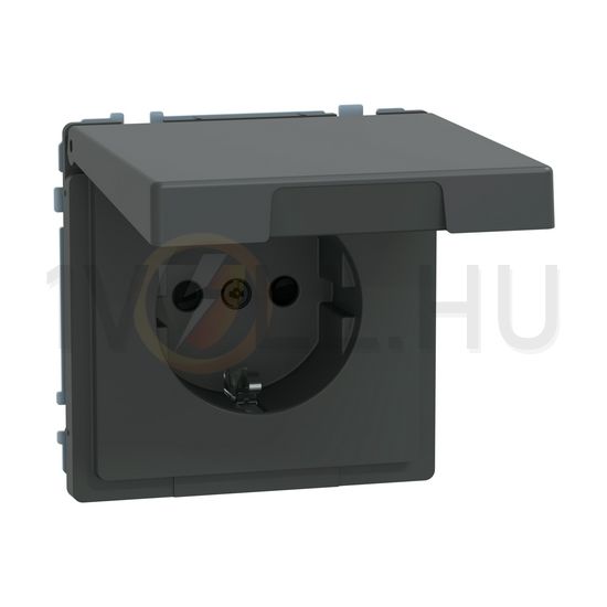 Merten D-Life 162 dugalj földelt csapófedéllel gyerekzárral antracit IP44 süllyesztett Schneider - MTN2314-6034