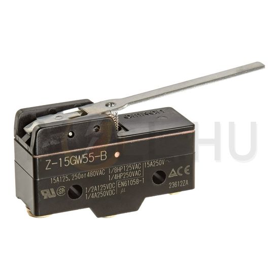 Mikrokapcsoló hosszú lemezkar műanyag 1ny 1z 15A/AC15/230V IP00 csúszó érintkező Z-15GW55-B OMRON - 106603