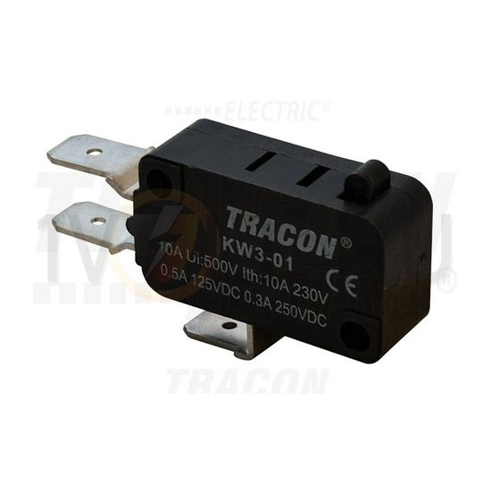 Mikrokapcsoló kúpos nyomórudas műanyag 1v 2A/AC15/230V IP00 csúszó érintkező KW TRACON - KW3-01