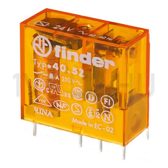 Miniatűr relé NYÁK/dugasz 8A 2v 8A 24V50Hz monostabil IP67 40.52.8.024.0001 FINDER - 405280240001