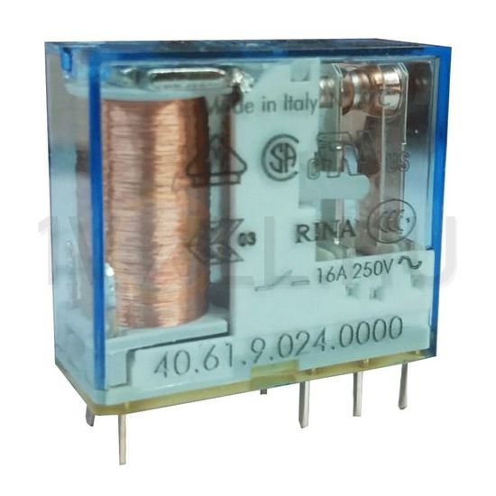 Miniatűr relé NYÁK/dugasz AgNi 16A 1v NYÁK 16A 24VDC monostabil IP20 40.61.9.024.1000 FINDER - 406190241000