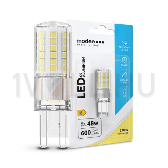 LED lámpa aluminium T18 5W- G9 600lm 827 220-240V AC 50000h 300° 2700K Modee - ML-G9A2700K5WNB1