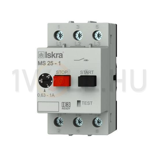 Motorvédő kapcsoló 3P 0,63-1A-hő 50kA fix termomágneses csavaros MS25 Iskra - 30.107.959