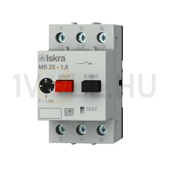 Motorvédő kapcsoló 3P 1-1,6A-hő 50kA fix termomágneses csavaros MS25 Iskra - 30.107.960