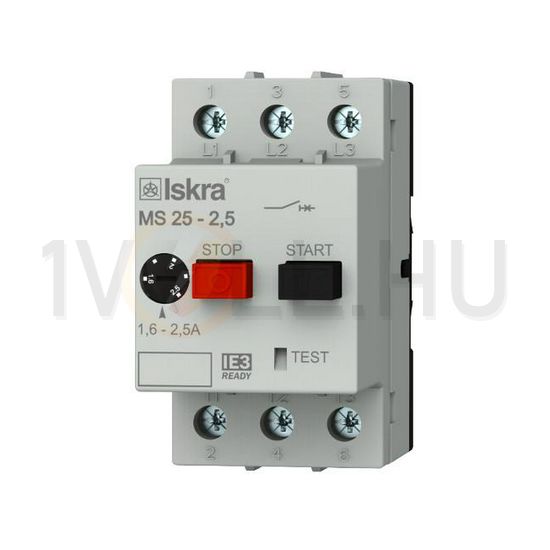Motorvédő kapcsoló 3P 1,6-2,5A-hő 50kA fix termomágneses csavaros MS25 Iskra - 30.107.961