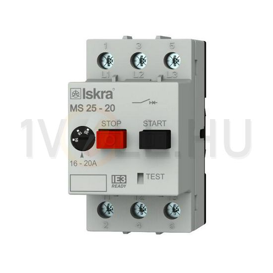 Motorvédő kapcsoló 3P 16-20A-hő 4kA fix termomágneses csavaros MS25 Iskra - 30.107.966