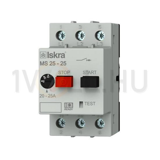 Motorvédő kapcsoló 3P 20-25A-hő 4kA fix termomágneses csavaros MS25 Iskra - 30.107.967