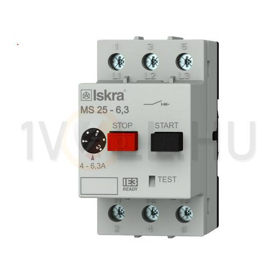 Motorvédő kapcsoló 3P 4-6,3A-hő 50kA fix termomágneses csavaros MS25 Iskra - 30.107.963