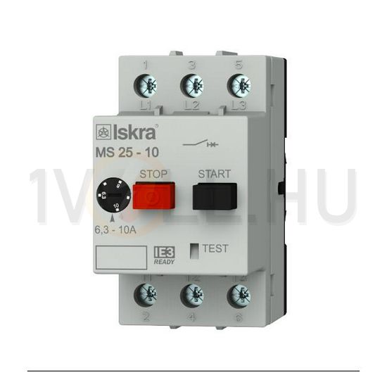 Motorvédő kapcsoló 3P 6,3-10A-hő 6kA fix termomágneses csavaros MS25 Iskra - 30.107.964