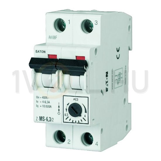 Motorvédő kapcsoló sorolható 4-6.3A-hő 10kA fix mágneses csavaros Z-MS-6,3/2 EATON - 248397