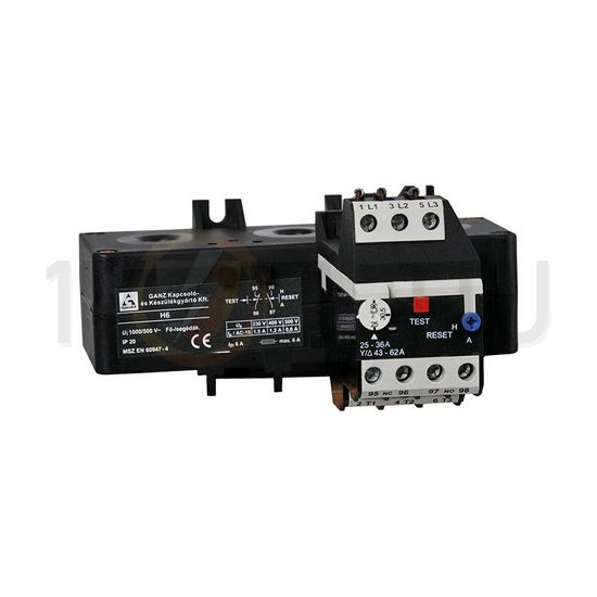 Motorvédő relé (hőkioldó) 34-51A 1ny 1z önállóan szerelhető csavaros H6 áramváltós Ganz KK - 202-4010-351