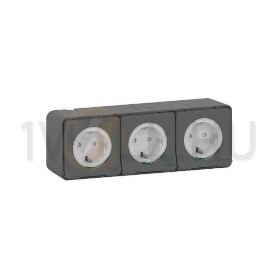 MurevaStyl 162/3 dugalj földelt szürke IP55 falonkívüli Schneider - MUR36038