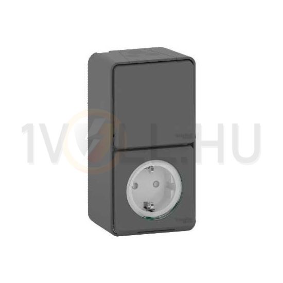 MurevaStyl 162 dugalj + 106 váltókapcsoló betét komplett házban szürke falonkívüli Schneider - MUR36024