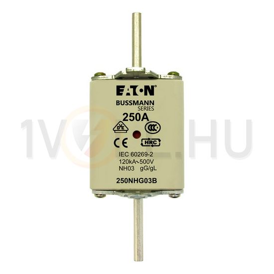 NH biztosítóbetét 250A gL/gG 500V AC 120kA kombikijelző-kioldásjelzéssel Bussmann EATON - 250NHG03B