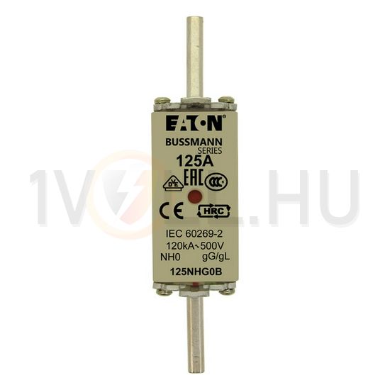 NH biztosítóbetét NH0 125A gL/gG 500V AC 120kA kombikijelző-kioldásjelzéssel Bussmann EATON - 125NHG0B