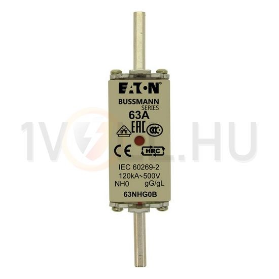NH biztosítóbetét NH0 63A gL/gG 500V AC 120kA kombikijelző-kioldásjelzéssel Bussmann EATON - 63NHG0B
