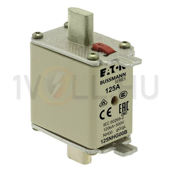 NH biztosítóbetét NH00 125A gL/gG 500V AC 120kA kombikijelző-kioldásjelzéssel Bussmann EATON - 125NHG00B