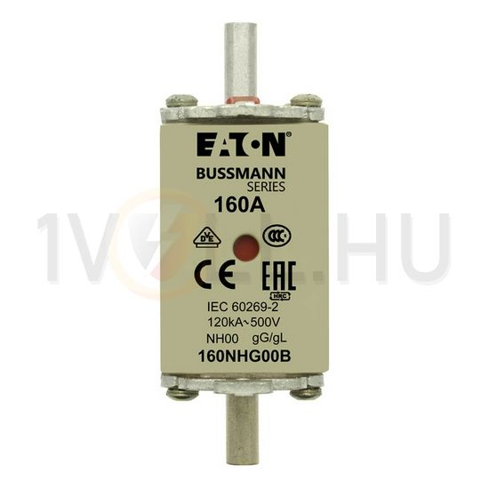 NH biztosítóbetét NH00 160A gL/gG 500V AC 120kA kombikijelző-kioldásjelzéssel Bussmann EATON - 160NHG00B