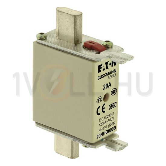 NH biztosítóbetét NH000 20A gL/gG 500V AC 120kA kombikijelző-kioldásjelzéssel Bussmann EATON - 20NHG000B