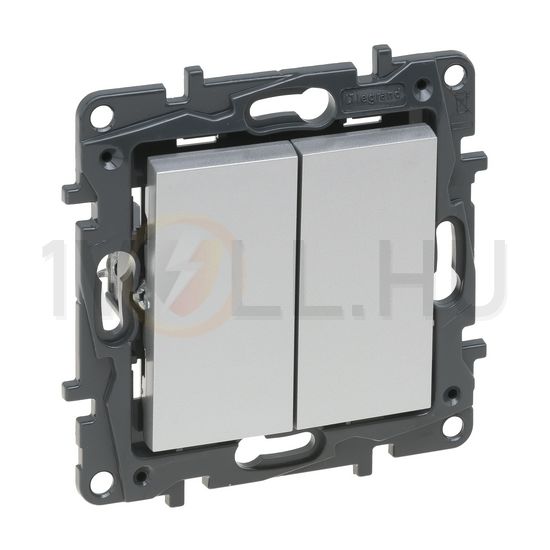 NiloéStep 106+6 kettős váltókapcsoló betét közp. fedéllel alumínium süllyesztett rugós LEGRAND - 863308