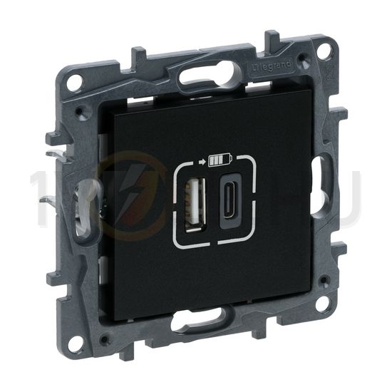 NiloéStep USB töltőaljzat A+C 3000mA/ 5V süllyesztett fekete IP40 LEGRAND - 863540