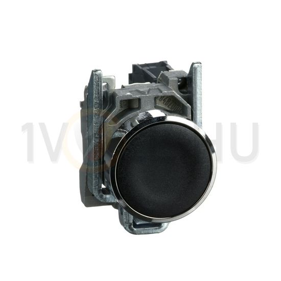 Nyomógomb komplett fém d22 fekete/fehér lapos visszaugró 1z csavaros kerek Harmony XB4 Schneider - XB4BA21