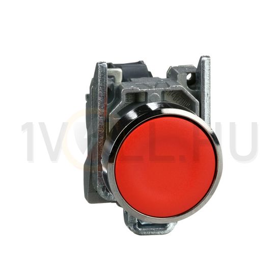 Nyomógomb komplett fém d22 piros/zöld lapos visszaugró 1ny csavaros kerek Harmony XB4 Schneider - XB4BA42