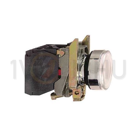 Nyomógomb komplett fém d22 világító fehér lapos visszaugró 1z 1ny csavaros Harmony XB4 Schneider - XB4BW31B5