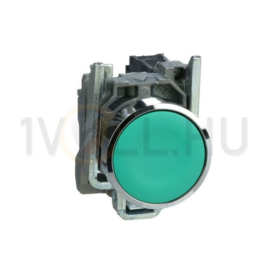 Nyomógomb komplett fém d22 zöld lapos visszaugró 1z csavaros kerek IP66 Harmony XB4 Schneider - XB4BA31