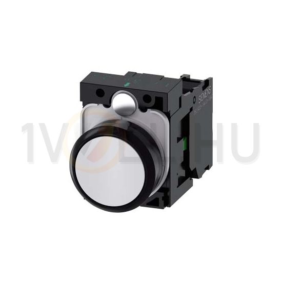 Nyomógomb komplett műanyag d22 fehér lapos visszaugró 1z csavaros kerek SIRIUS ACT SIEMENS - 3SU1100-0AB60-1BA0