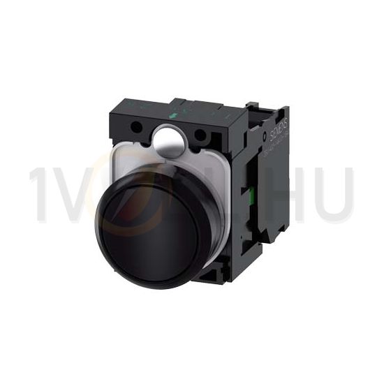 Nyomógomb komplett műanyag d22 fekete lapos visszaugró 1z csavaros kerek SIRIUS ACT SIEMENS - 3SU1100-0AB10-1BA0