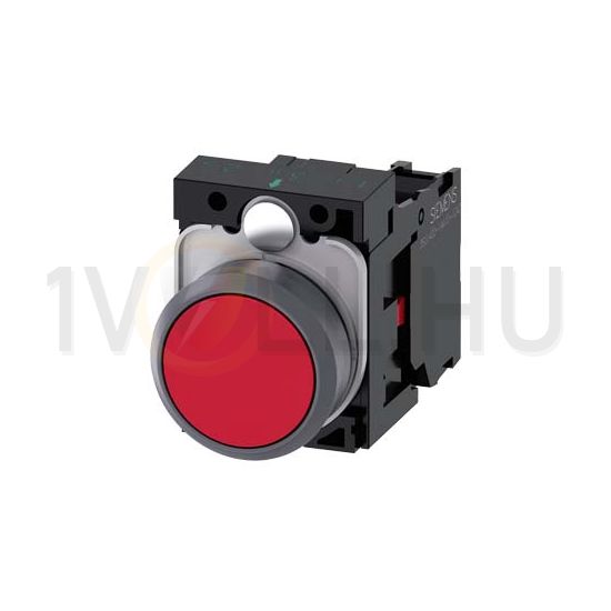 Nyomógomb komplett műanyag d22 piros lapos visszaugró 1ny csavaros kerek SIRIUS ACT SIEMENS - 3SU1130-0AB20-1CA0
