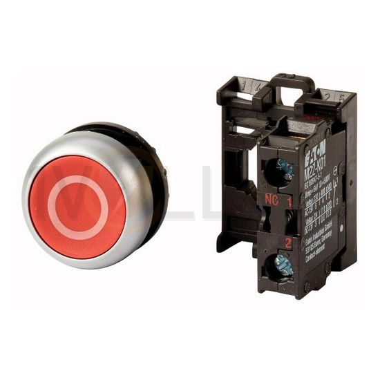 Nyomógomb komplett műa. d22 piros lapos visszaugró 1ny csavaros kerek M22-D-R-X0/K01 EATON - 216510