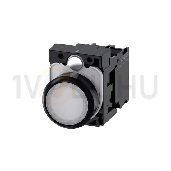 Nyomógomb komplett műanyag d22 világító fehér lapos visszaugró 1z csavaros SIRIUS ACT SIEMENS - 3SU1102-0AB60-1BA0