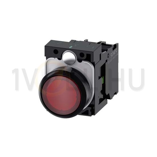 Nyomógomb komplett műanyag d22 világító piros lapos visszaugró 1z csavaros SIRIUS ACT SIEMENS - 3SU1102-0AB20-1BA0