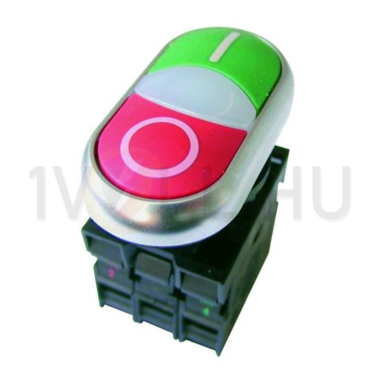 Nyomógomb komplett műa. d22 világító piros/zöld lapos visszaugró M22-DDL-GR-X1/X0/K11/230-W EATON - 216509