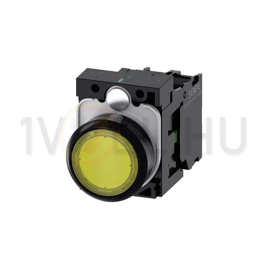 Nyomógomb komplett műanyag d22 világító sárga lapos visszaugró 1z csavaros SIRIUS ACT SIEMENS - 3SU1102-0AB30-1BA0