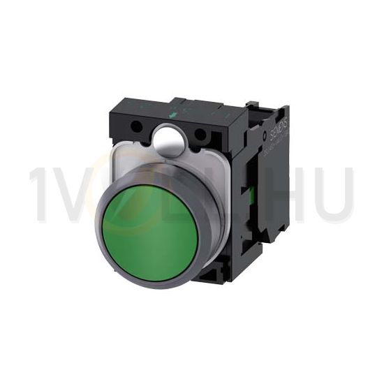 Nyomógomb komplett műanyag d22 zöld lapos visszaugró 1z csavaros kerek SIRIUS ACT SIEMENS - 3SU1130-0AB40-1BA0